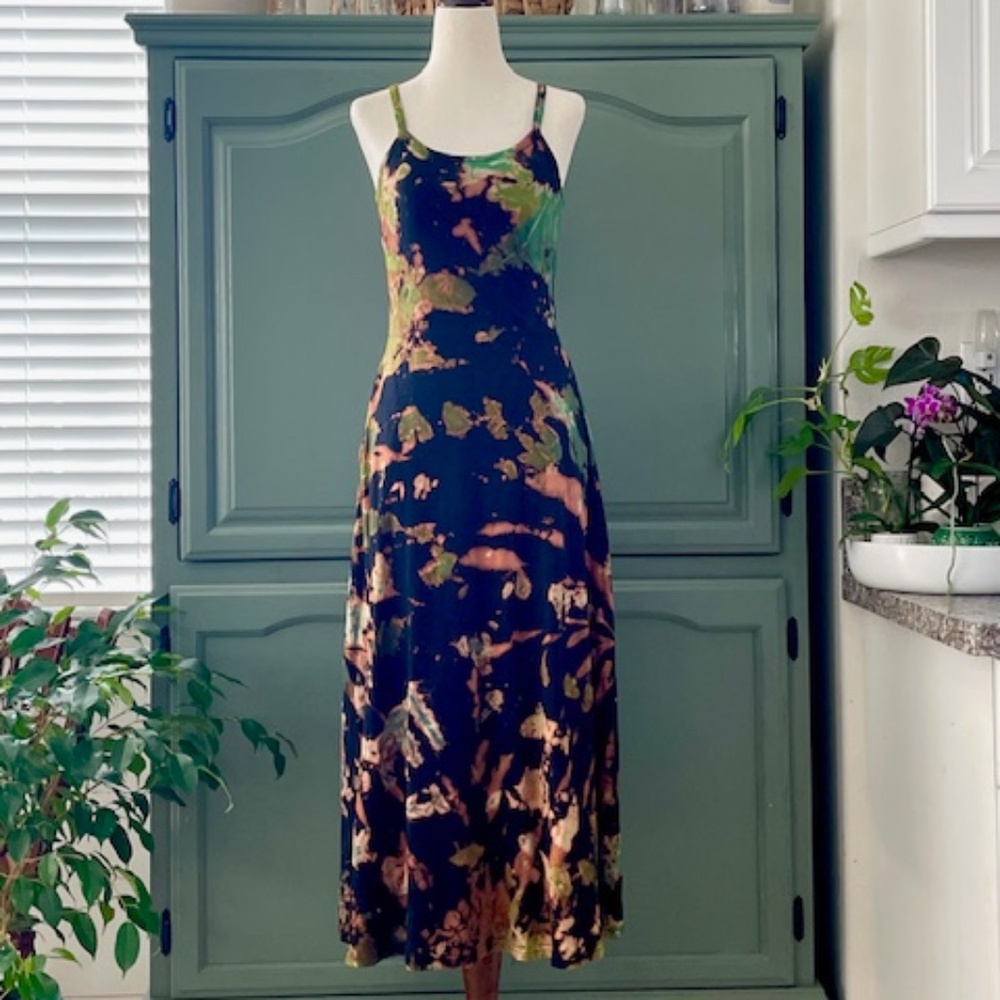 Handmade tie dye Pact fit & flare tank midi dress with pockets by Hue Revival